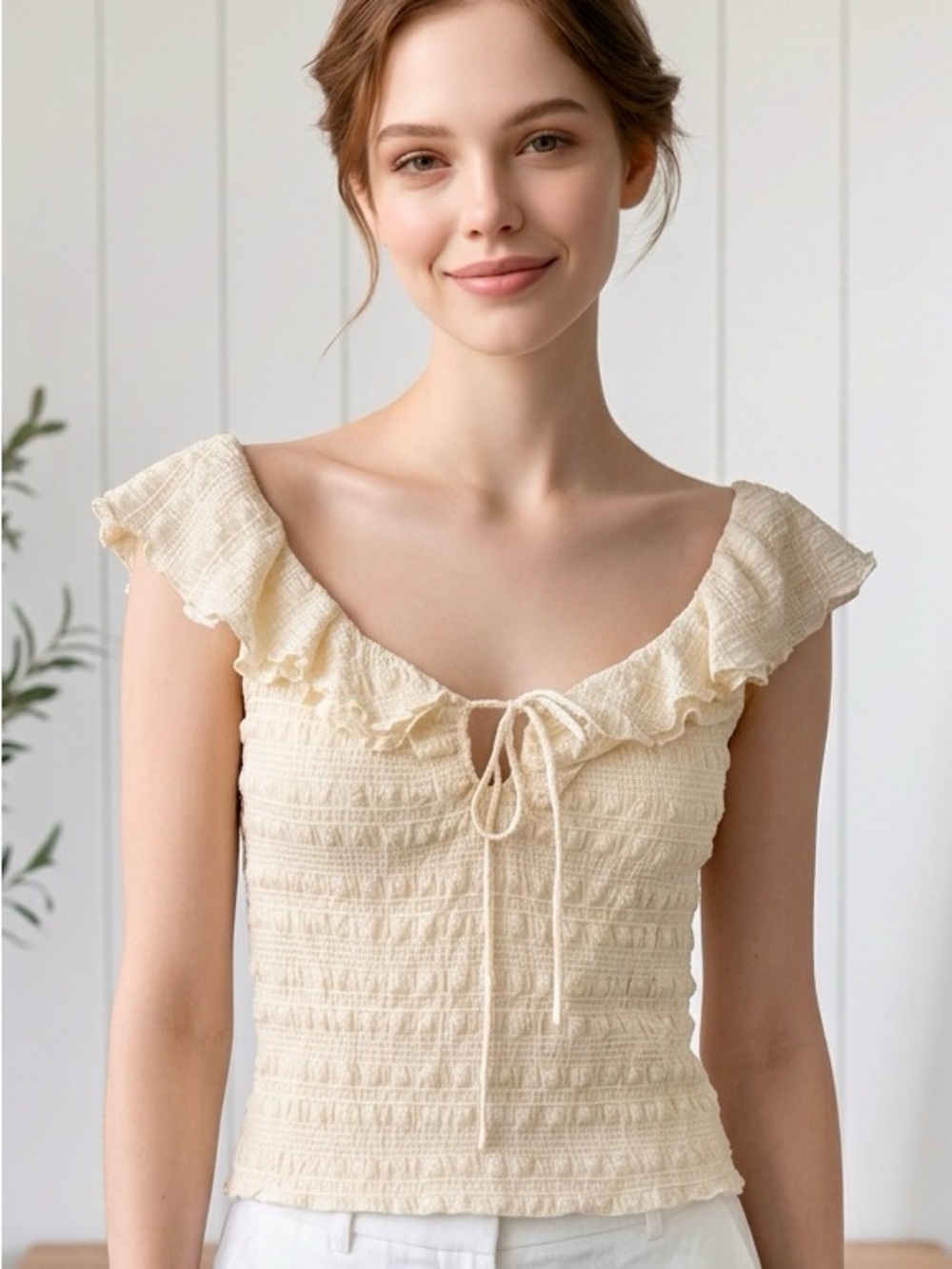 NWT! Free People Love You More Tank Cream Smocked Tie-Front ~ XL